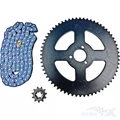 Zestaw napędowy, łańcuch T8F 118 ogniw, zębatki 11 i 64 zęby, Abiwa, Pocket Bike