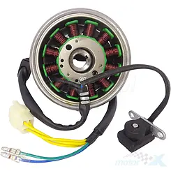 Alternator z kołem magnesowym, alternator kompletny, 12 cewek, kostka 3 piny + 2 przewody, Junak 901 / 904 / 905, Euro 4, Euro 5