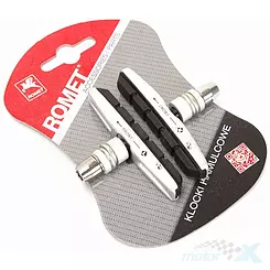 Klocki hamulcowe rowerowe, okładziny, nakrętki 72 mm, logo Romet, MTB-961VC