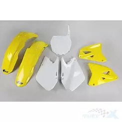 Zestaw osłon nadwozia żółto-białe UFO Plast Suzuki RM 125 / 250 01-