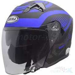 Kask otwarty z blendą i homologacja ECE 22.06, Awina JK528 Matowy Czarno-Niebieski