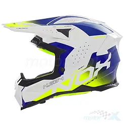 Kask motocyklowy offroad, biało-niebiesko-żółty fluo, Nox MX N634 Gradient 