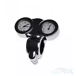 Zegarek z termometrem na kierownicę, chrom, mocowanie unwiersalne 22 mm i 25 mm