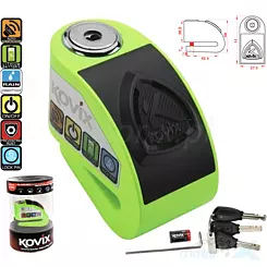 Blokada tarczy hamulcowej, sworzeń 6mm, z alarmem 120dB, zielony neon, KOVIX KD6