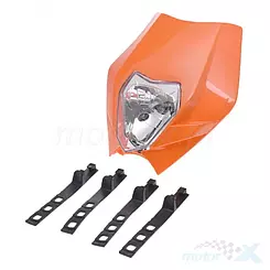 Lampa uniwersalna przednia enduro z osłoną, pomarańczowa, żarówka BA20D 35/35W